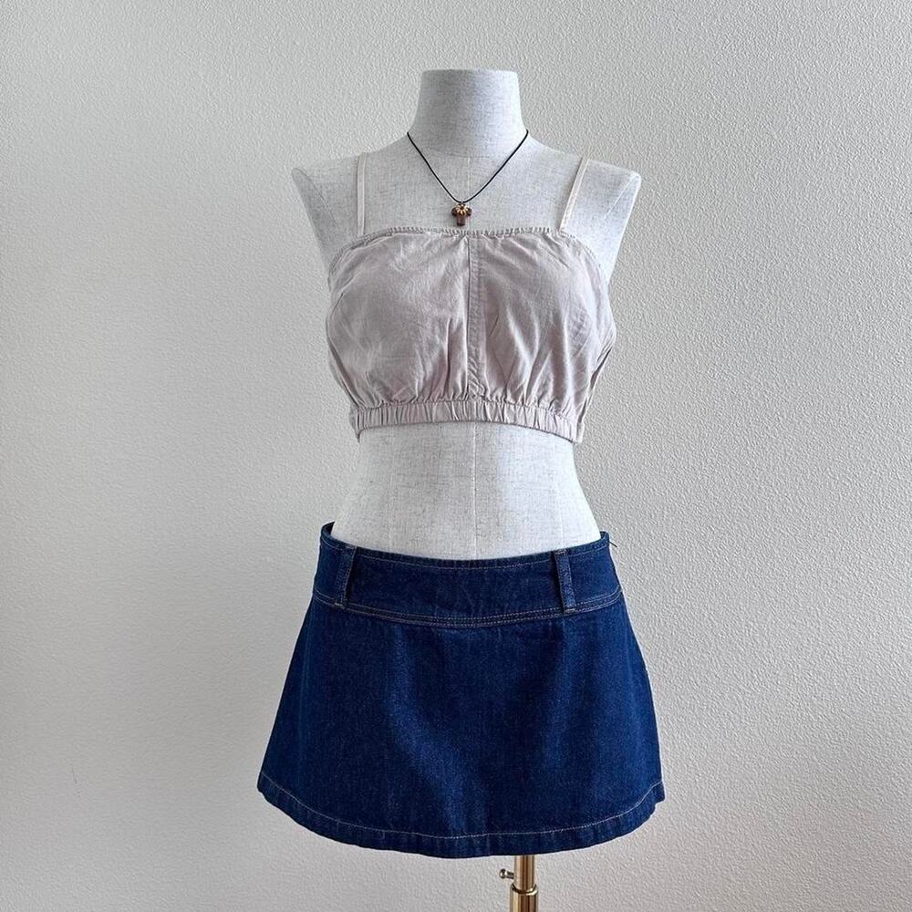 beige linen blend sleeveless crop top